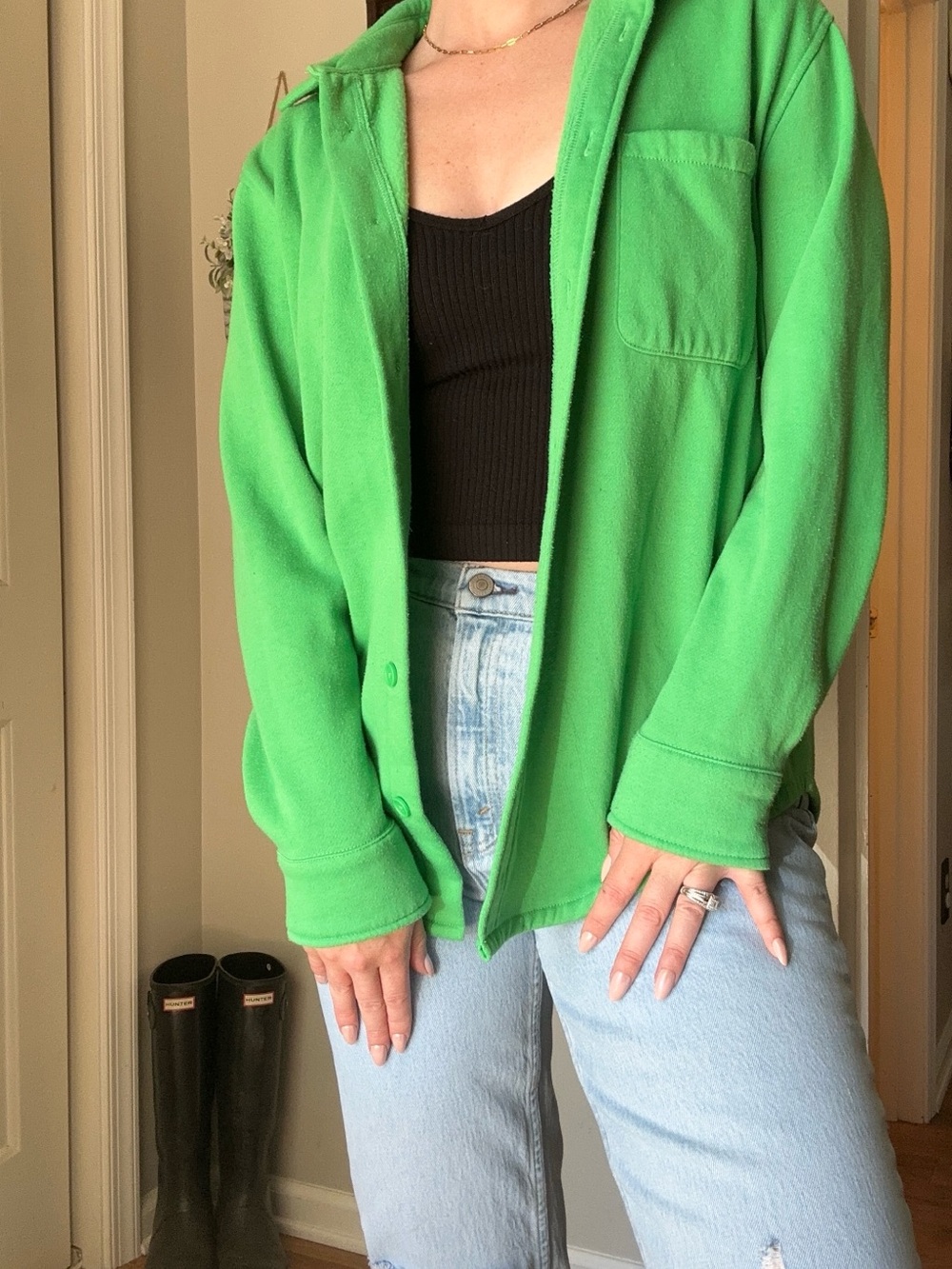 Streetwear Society Green Button-Up Fleece Jacket